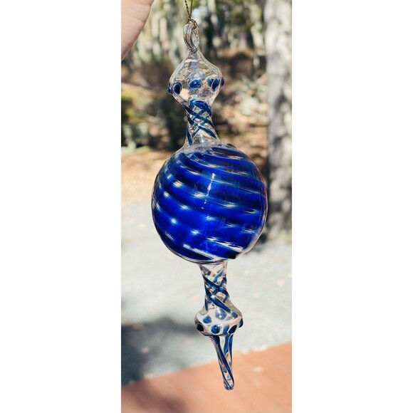 Lot of 2 Zeigler USA Victorian Glass Finial Ornaments 9" Blue White Clear Z 06 - Picture 6 of 13